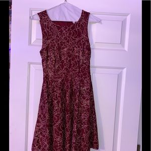 maroon and gold skater dress